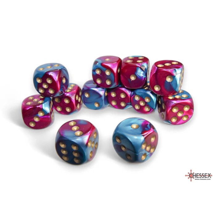 Chessex - 16mm D6 (12 Dice) Gemini Purple - Teal/Gold