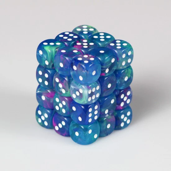 Chessex – Festive 12mm d6 Waterlily /white Dice Block (36 dice)
