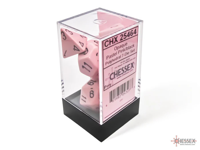 Chessex – Opaque Polyhedral Pastel Pink/black 7-Die Set